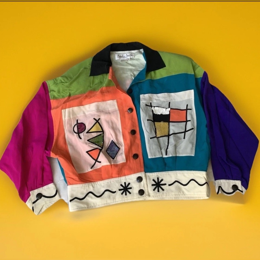 NWT AMELIA AUSTIN Silk Soft Blazer Jacket Med Colorful Loud 80's Geometric SZ 4